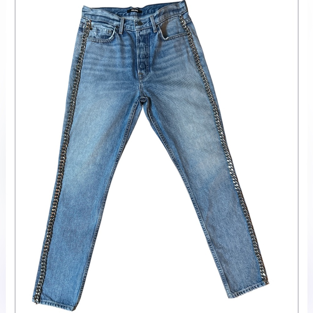 Grlfrnd Karolina Heavy Metal Blue Jeans with Metal Chain Side Detailing Size:27